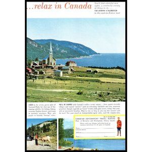 1953 Canada Vacation Travel Vintage Print Ad Mounty Ocean Coast Church Wall Art